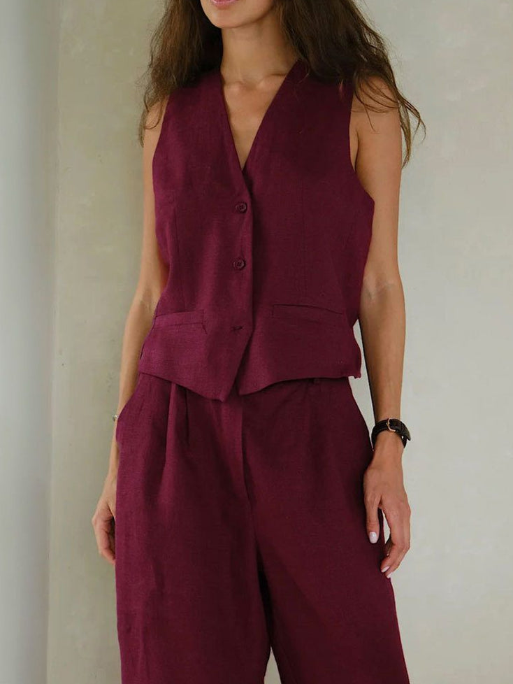 Jada - Gilet en lin-coton à boutons sur le devant