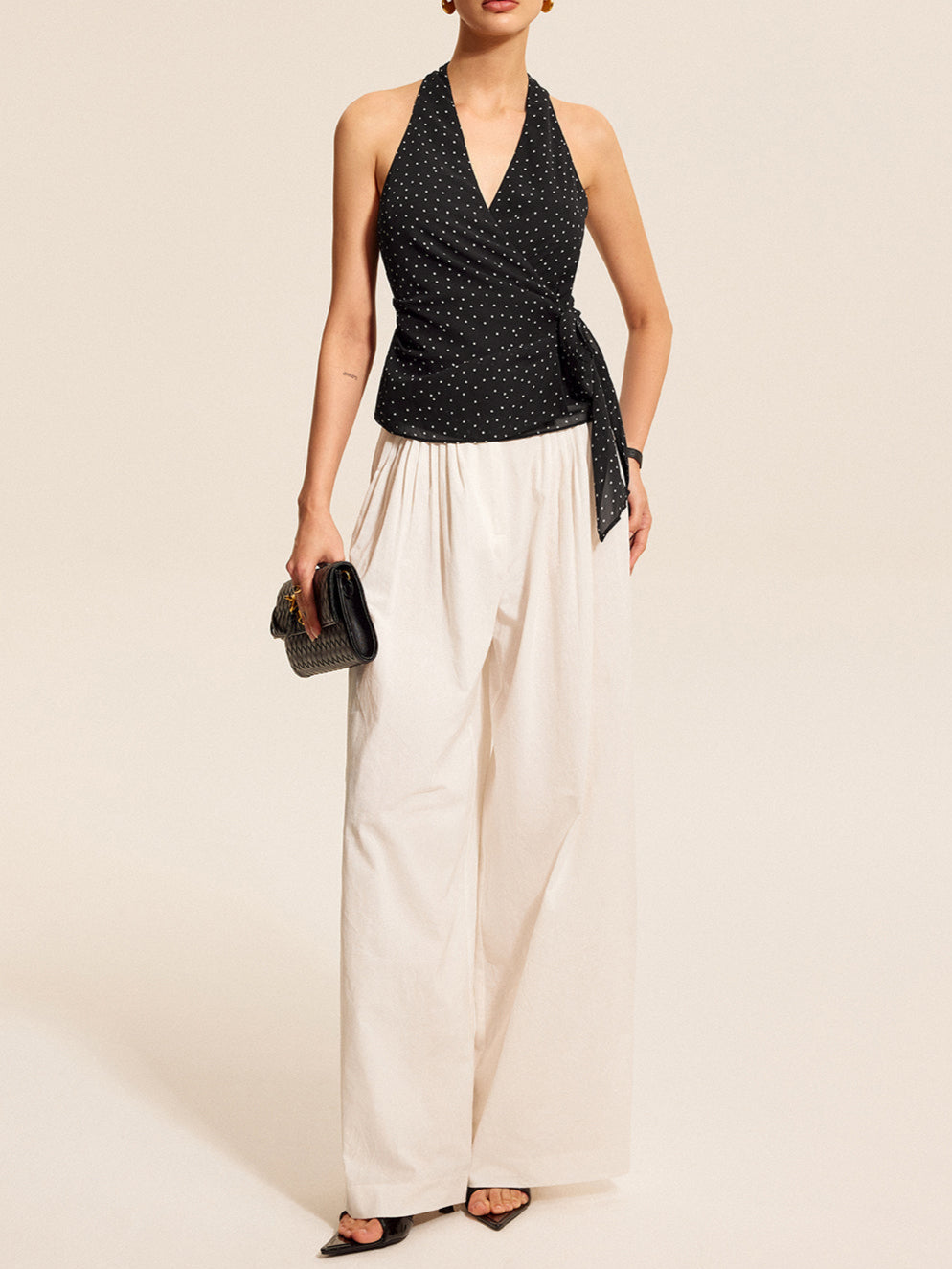 Kendrell Polka-Dot Halter Neck Top