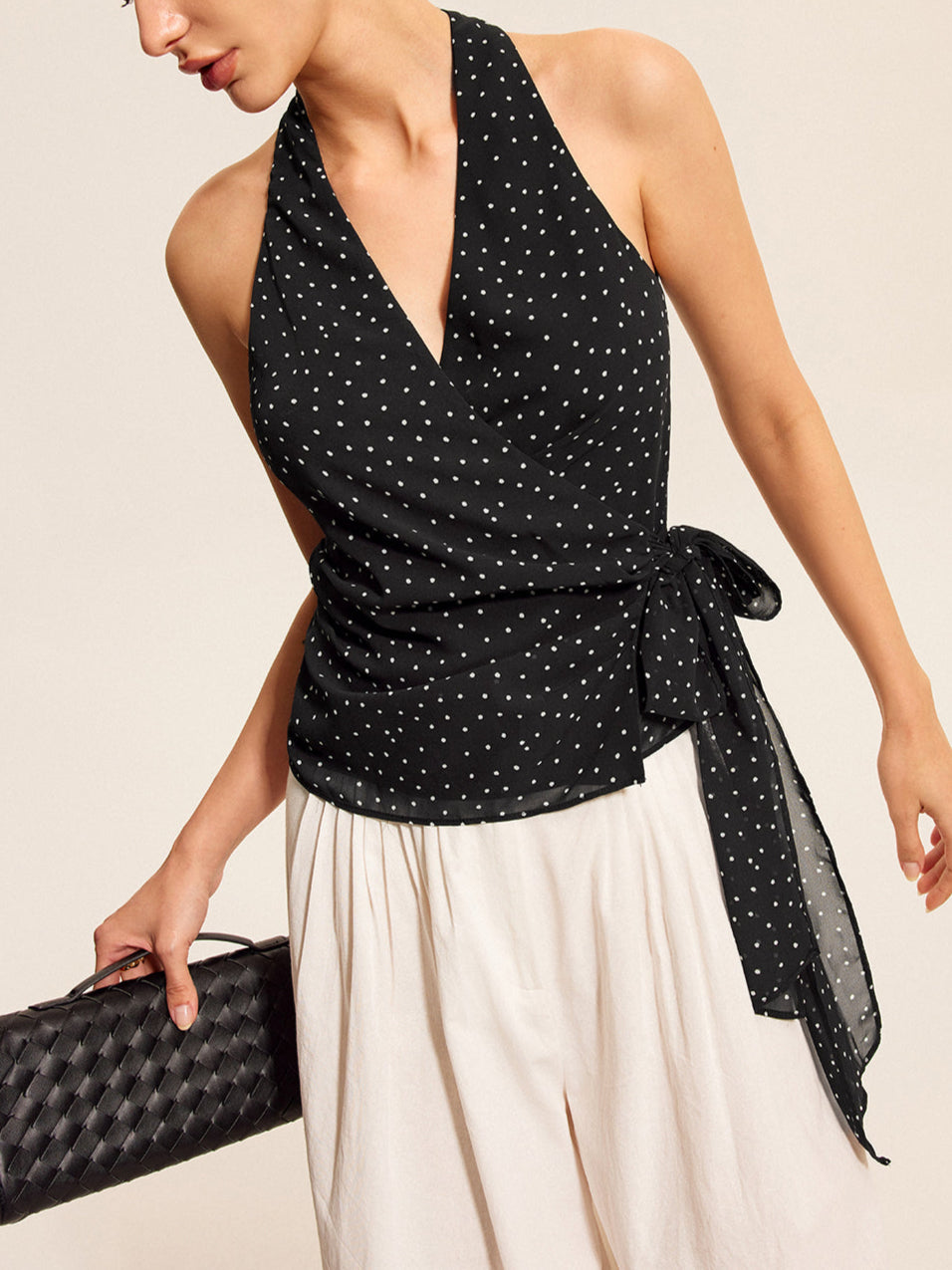 Kendrell Polka-Dot Halter Neck Top