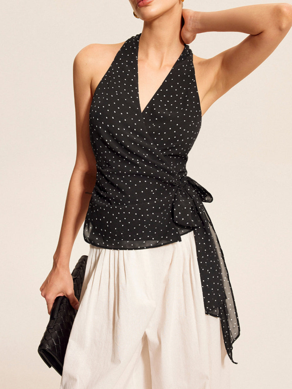 Kendrell Polka-Dot Halter Neck Top