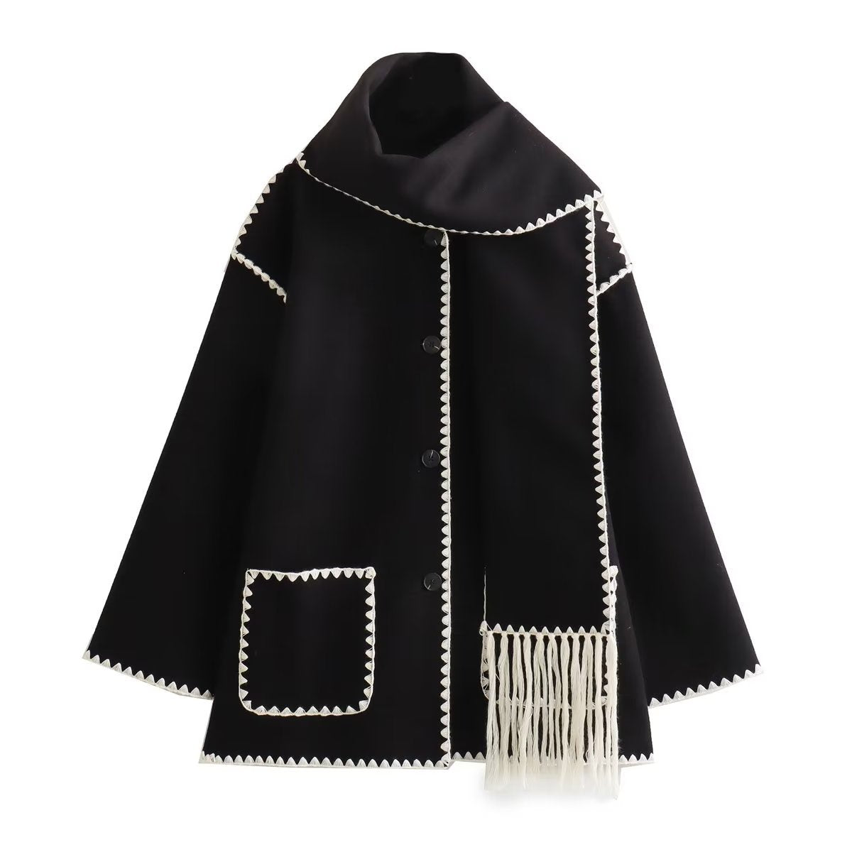 Kiyana Stickerei Trim Schal Mantel