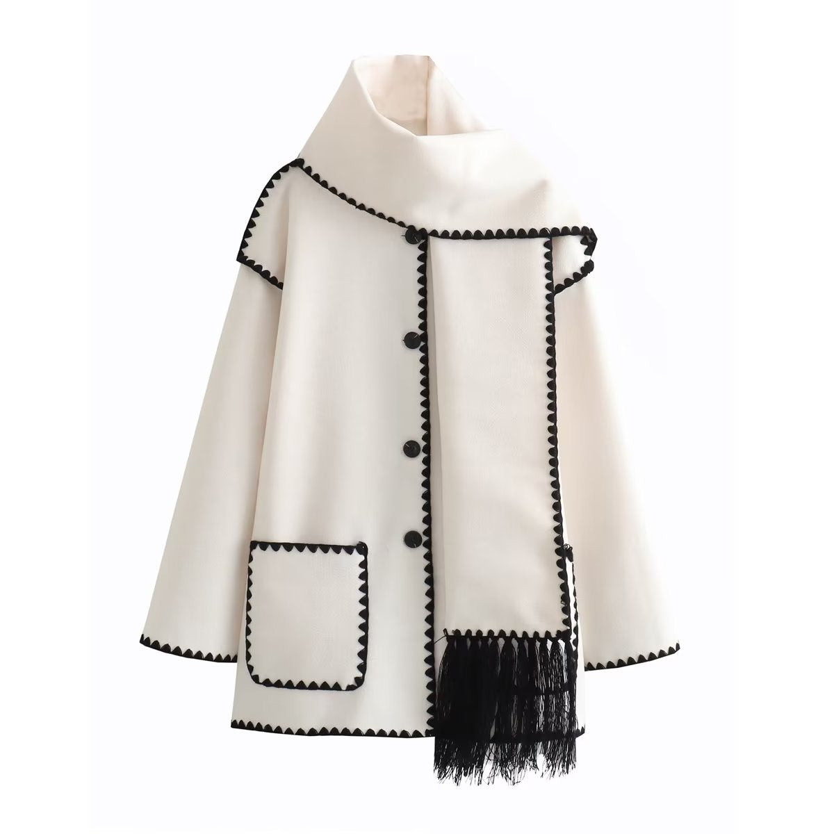 Kiyana Stickerei Trim Schal Mantel