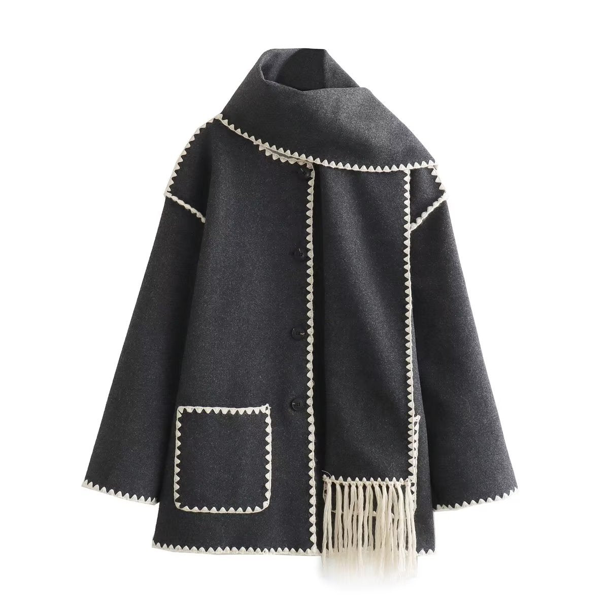 Kiyana Stickerei Trim Schal Mantel