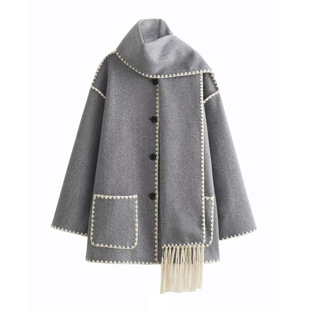 Kiyana Stickerei Trim Schal Mantel