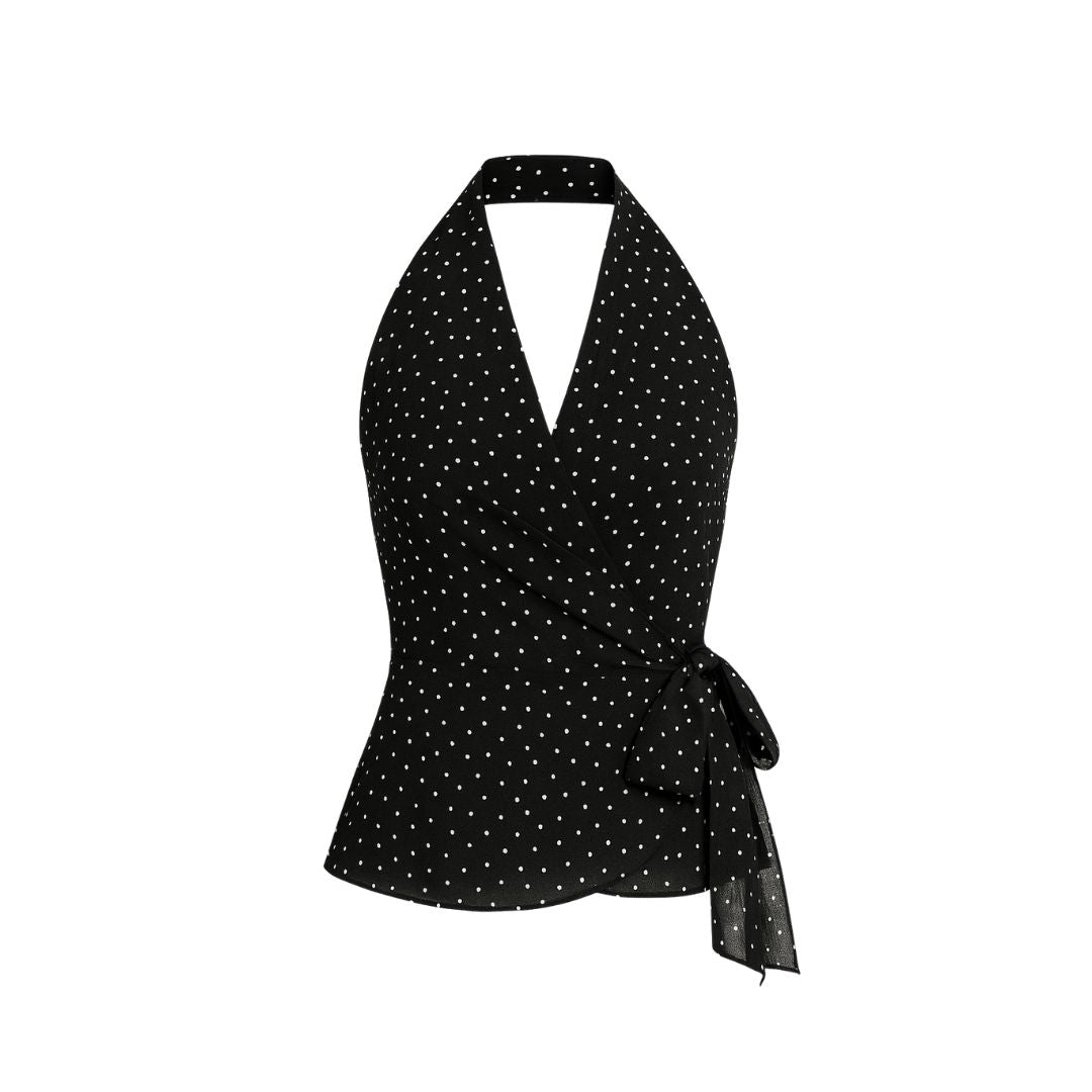 Kendrell Polka-Dot Halter Neck Top