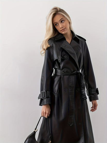 Lena Black Leather Trenchcoat