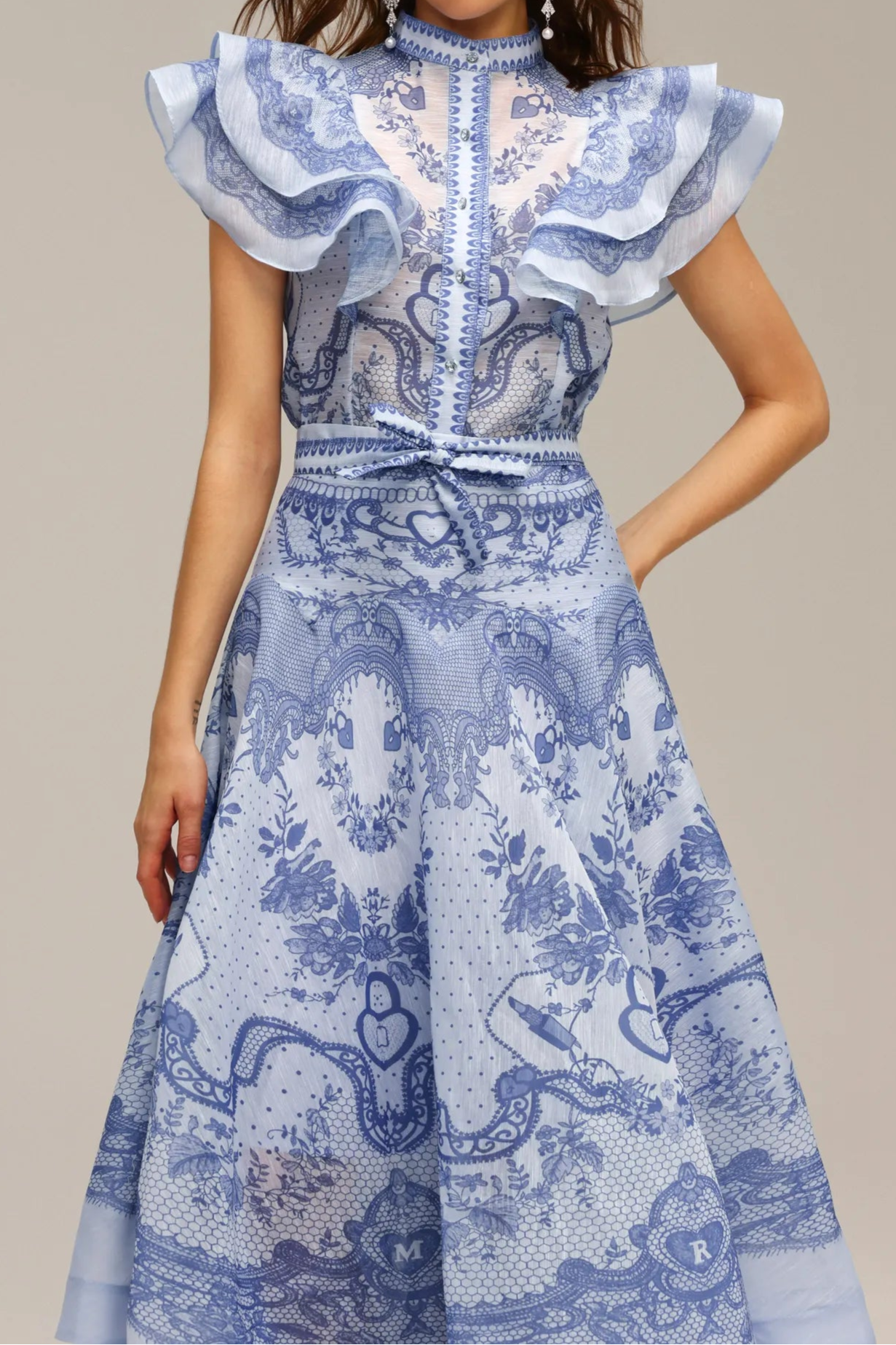 Rosalinde Midi jurk met gerimpelde mouwen