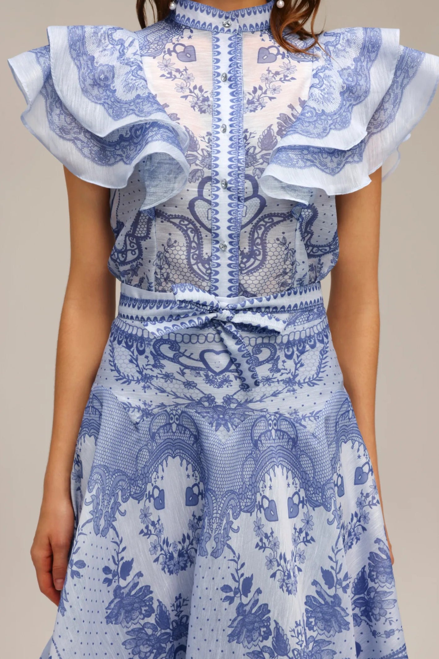 Rosalinde Midi jurk met gerimpelde mouwen