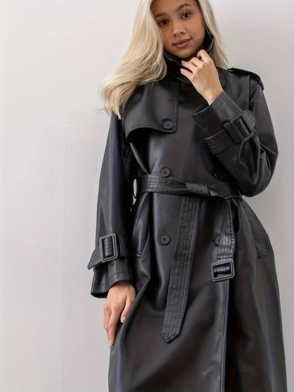 Lena Black Leather Trenchcoat