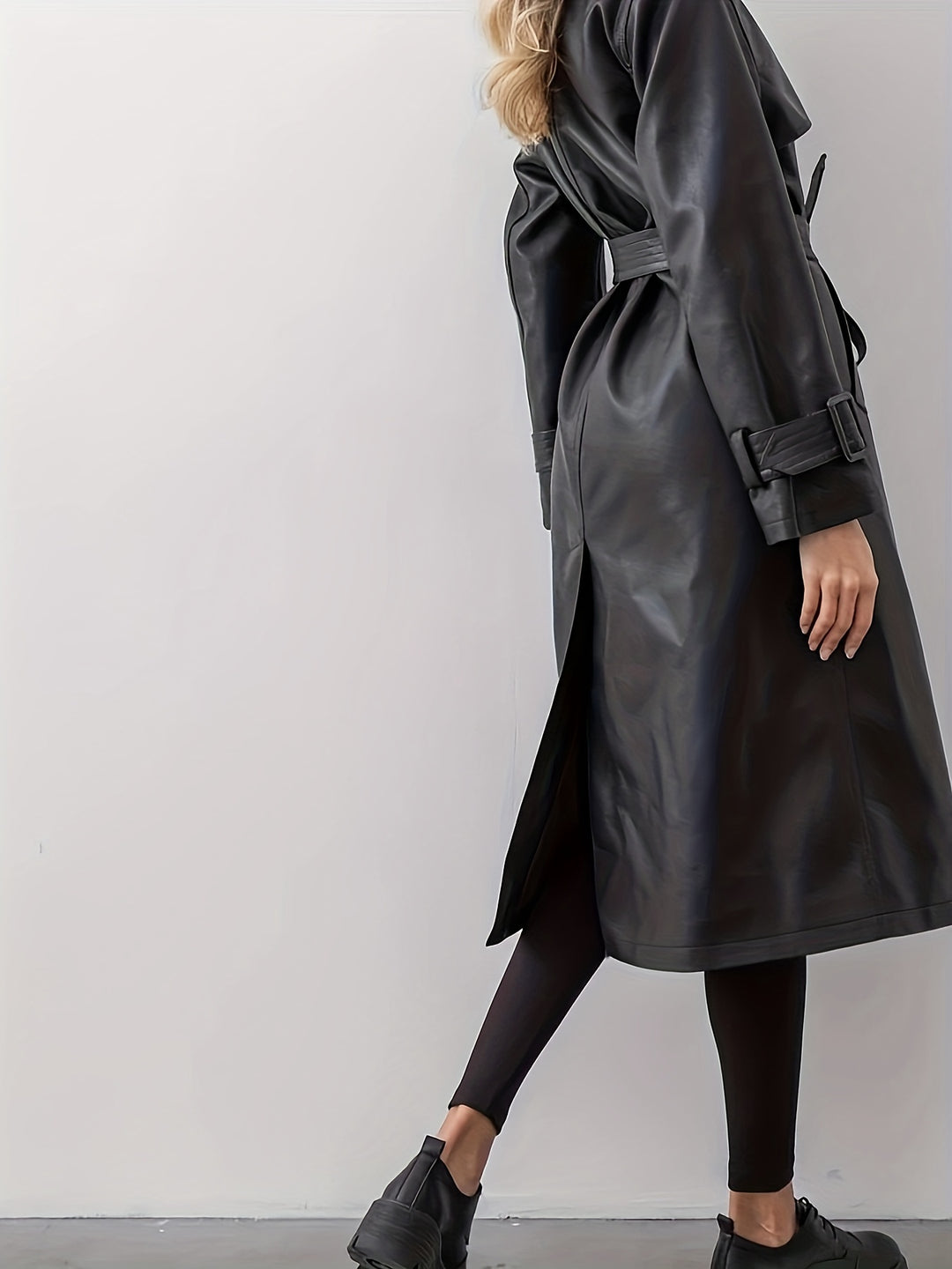 Lena Black Leather Trenchcoat