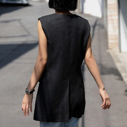 Rei Button-Front Long Linen Vest