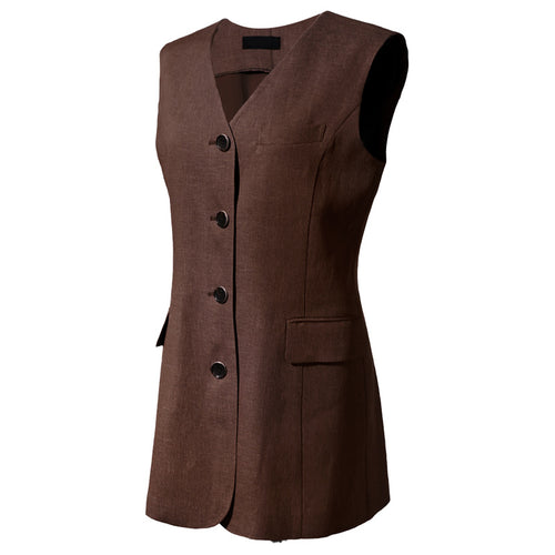 Rei Button-Front Long Linen Vest