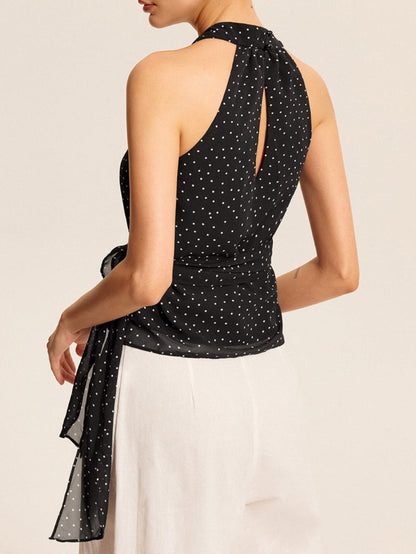 Kendrell Polka-Dot Halter Neck Top