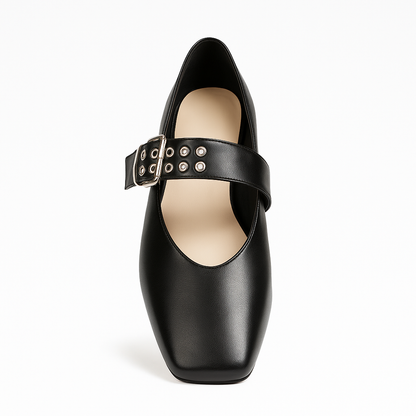 Cierra Square-Toe Leather Stud Mary Janes