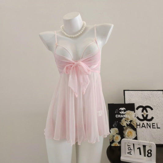 Luna - Robe babydoll vintage à nœuds transparents