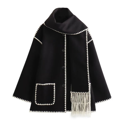 Kiyana Stickerei Trim Schal Mantel