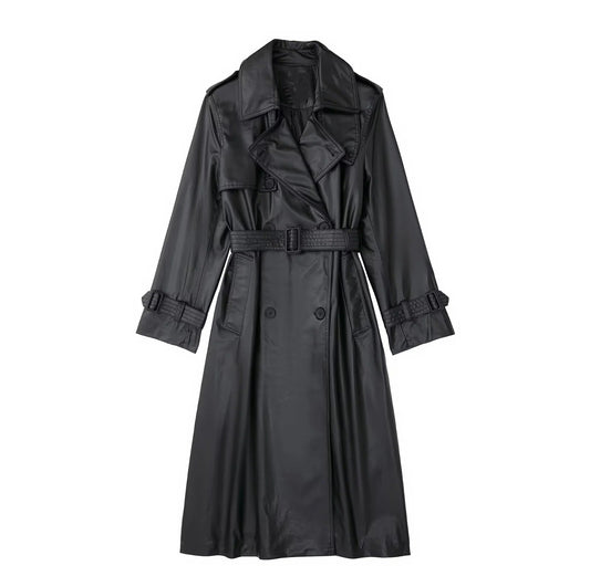 Lena Black Leather Trenchcoat