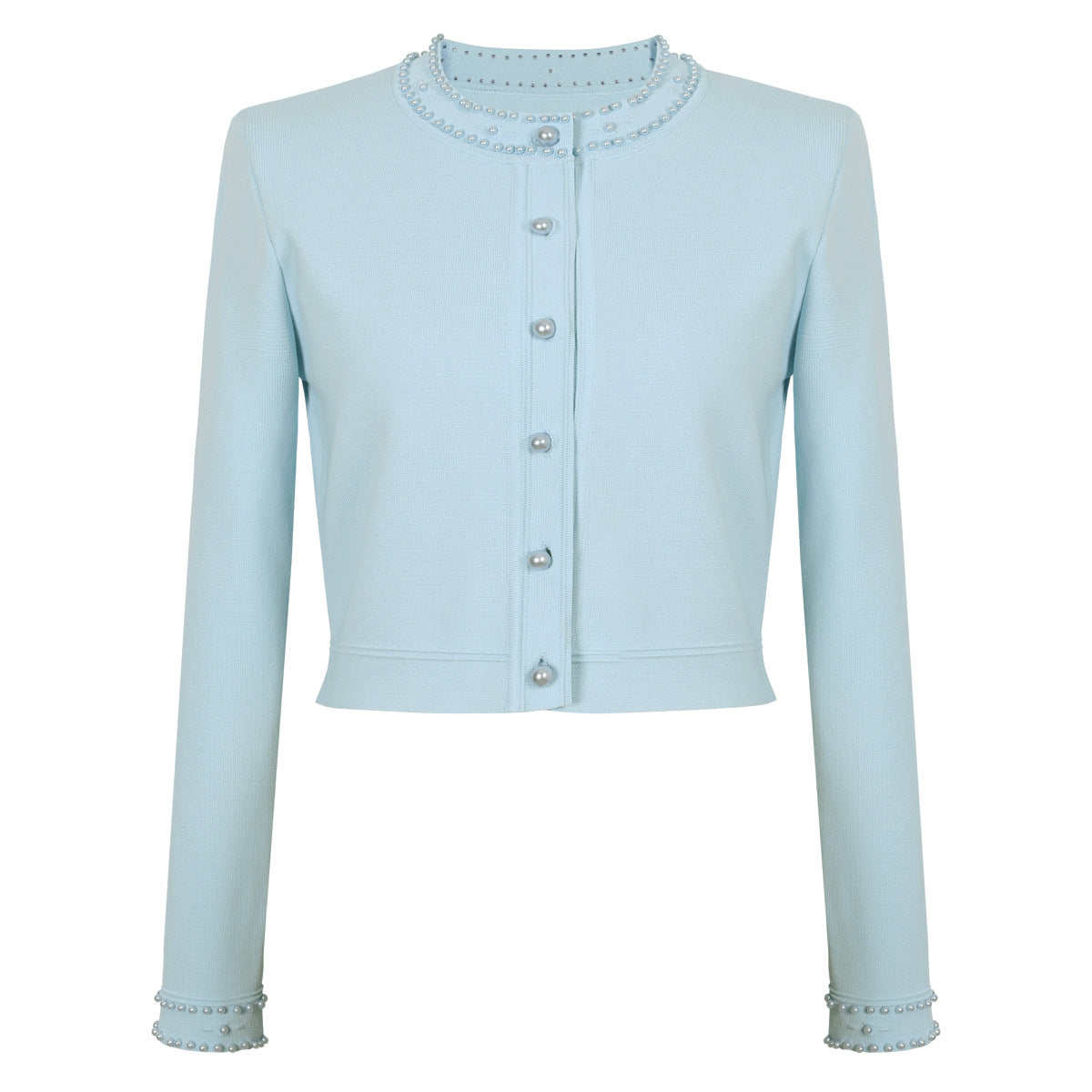 Sharon met parel bezet vest en jurk
