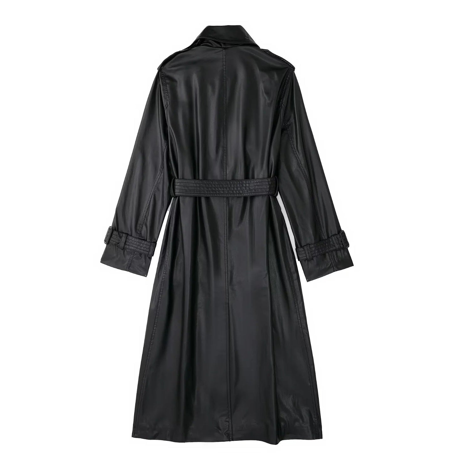 Lena Black Leather Trenchcoat