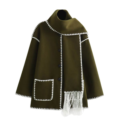 Kiyana Stickerei Trim Schal Mantel