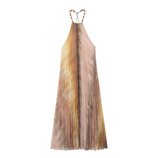 Albina - Robe longue de vacances à col licou plissé