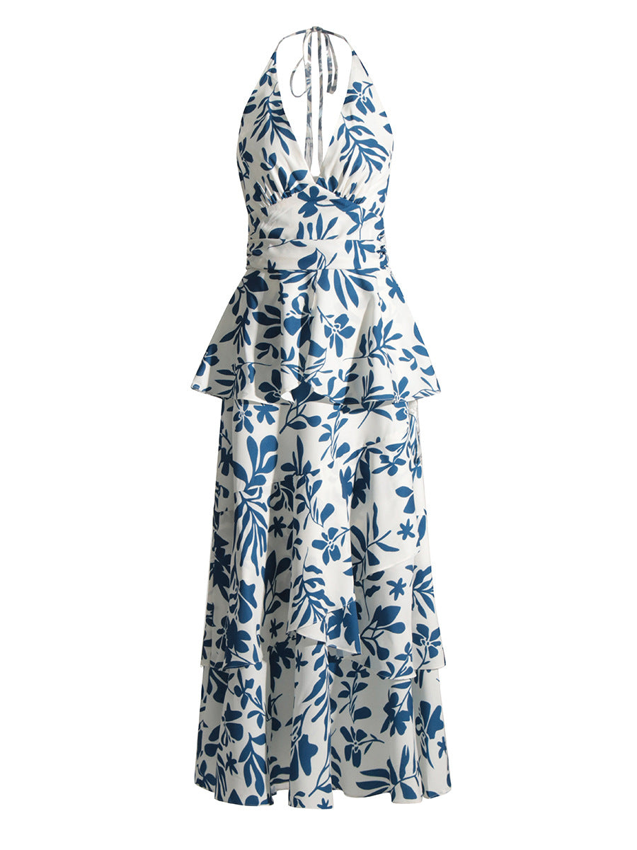 Delphine - Robe longue dos nu à imprimé botanique