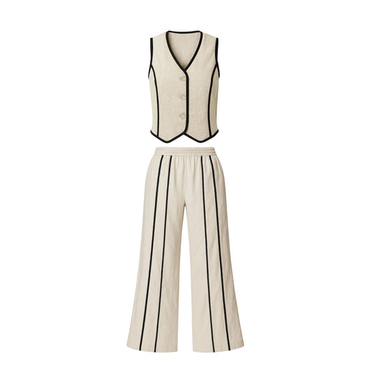 Marleen Linen Blend Striped Vest And Pant Set