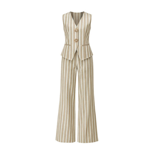 Melika Striped Buttoned Vest And Pant Set