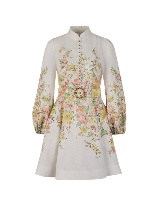 Claire - Robe florale à manches bouffantes