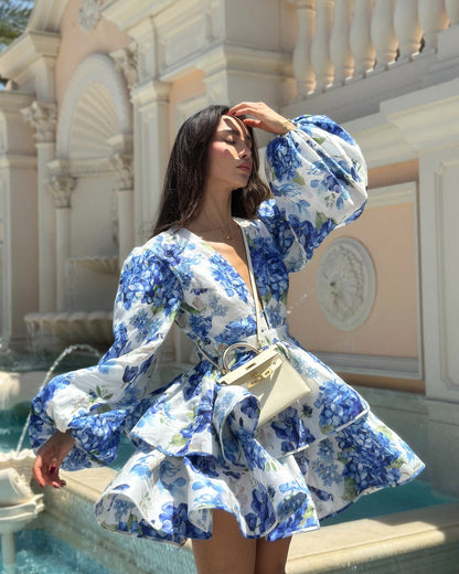 Lark Floral Bubble Sleeve Kleid